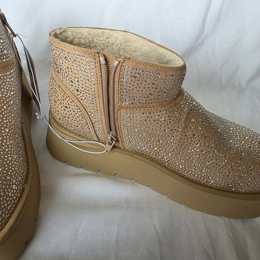 Beige Missy Boots Bling Platform Booties Memory Foam Rhinestone  Wild Fable